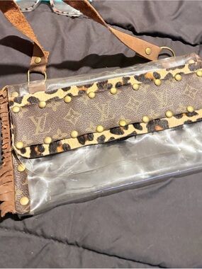 Louis Vuitton Upcycled  Brown Monogram Vinyl Crossbody with Leopard Trim